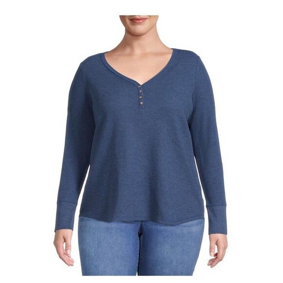 Terra & sky women  thermal knit waffle long sleeve blue v neck plus 4XL-5XL new - Picture 6 of 7